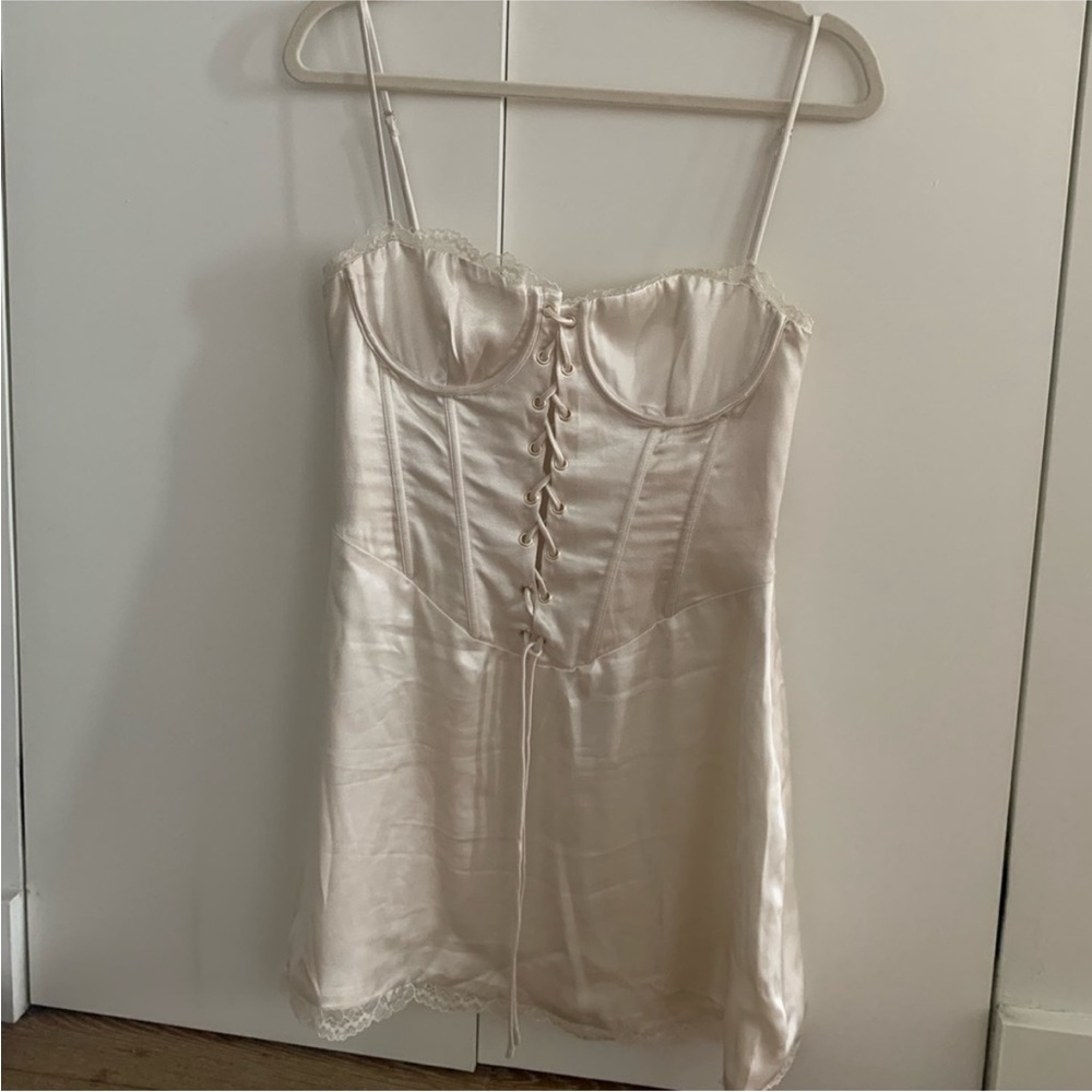 Meshki Ivory Satin Lace-Trim Chemise